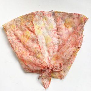 Vintage Handmade Sheer Pink Floral Roses Flower Wrap Sleeveless Blouse Top